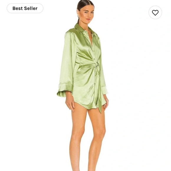New Song of Style Marta Pistachio Green Mini Dress Wrap XS Revolve Satin - Picture 7 of 14